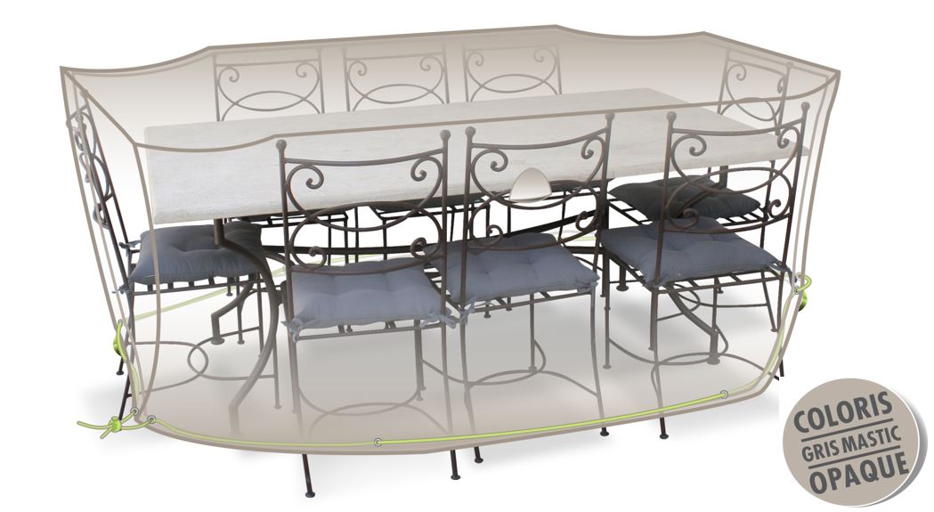 Housse pour table rectangle + 8/10 chaises L 290 x l 130 x h 70 cm gris mastic opaque - JARDILINE